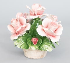 1950s Italian Capodimonte Blush Pink Roses Porcelain Floral Arrangement Topiary