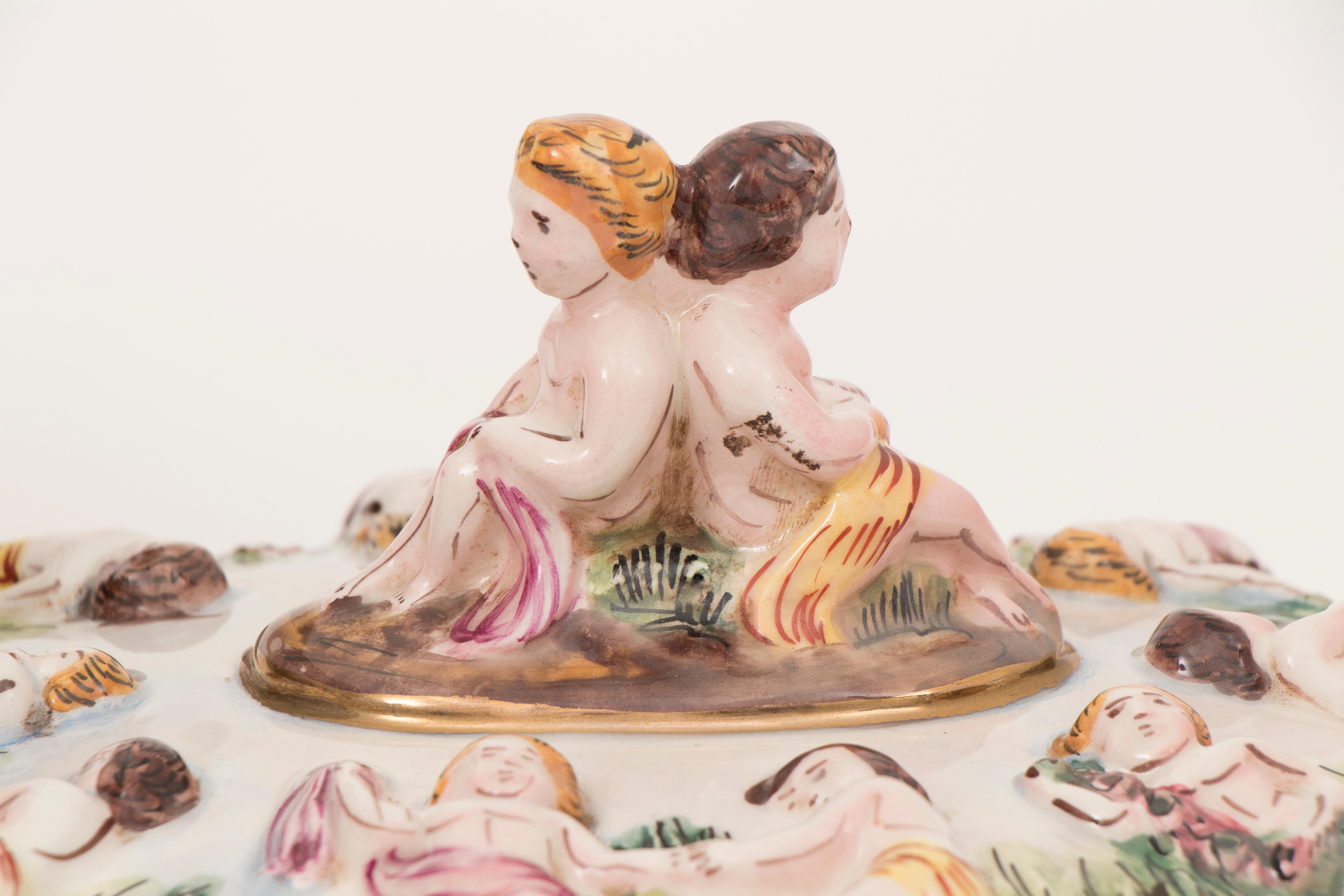 Mid-Century Modern 1950s Italian Capodimonte Cherubs Porcelain Serving Tureen