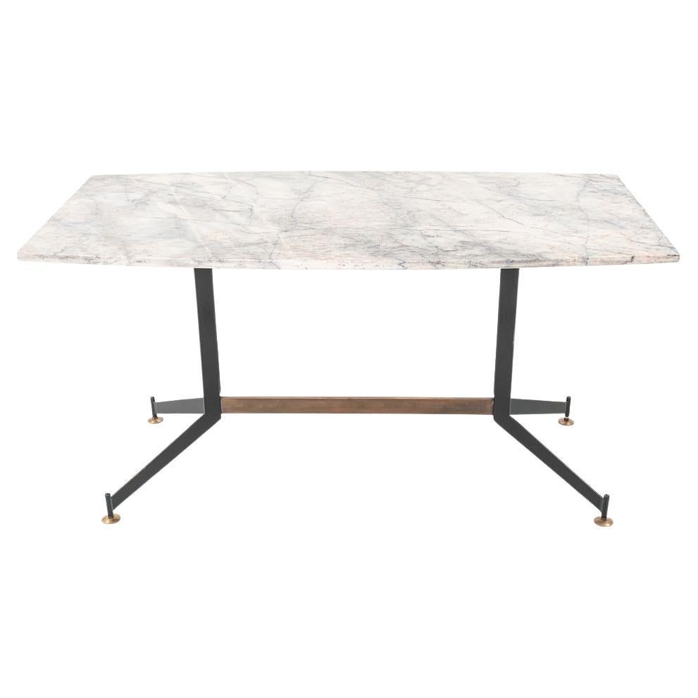 Mesa de comedor/escritorio de mármol de carrara italiano de los años 50 con bronce Ignazio Gardella