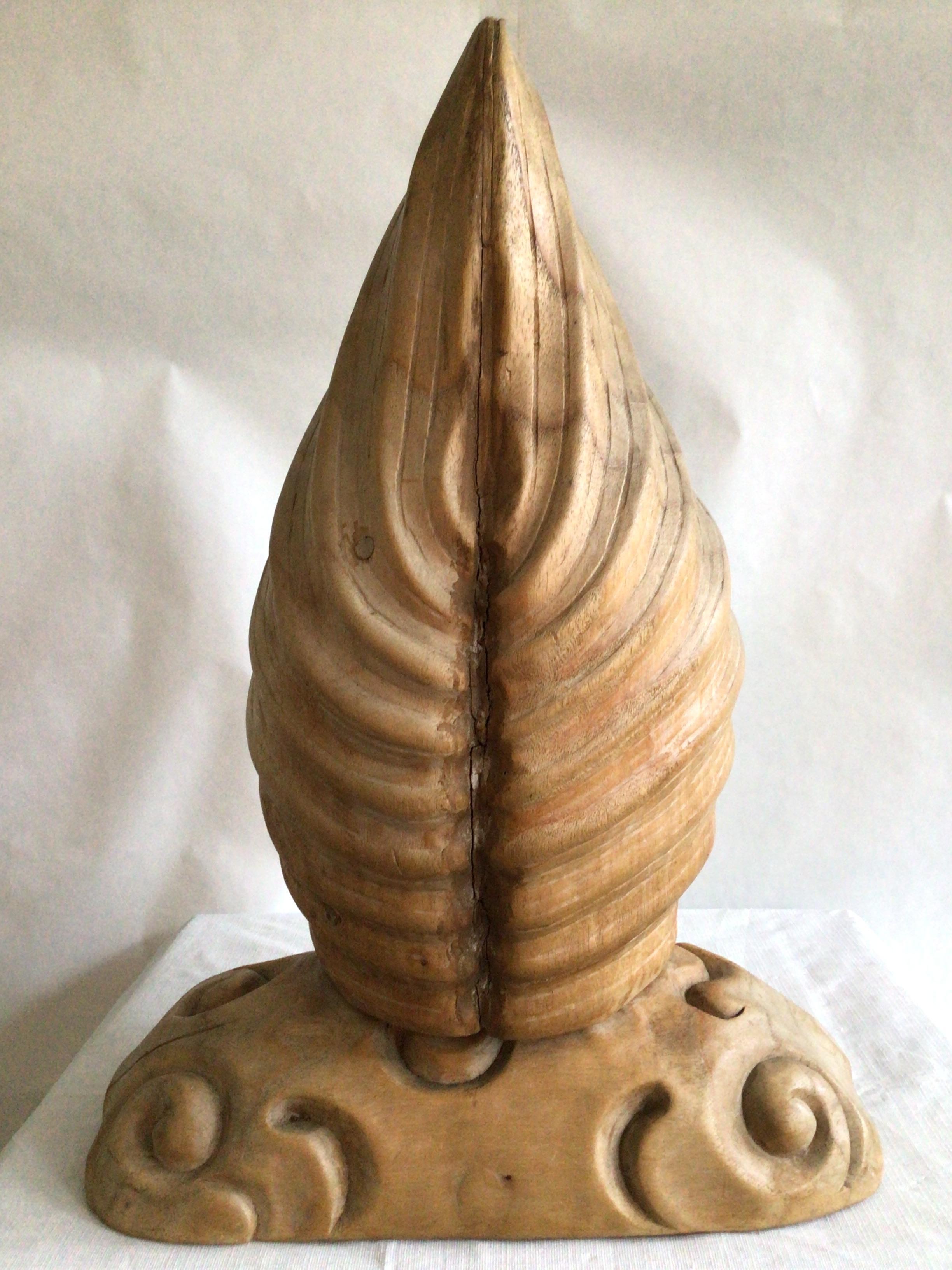 1950s Italian Carved Wood Folded Leaf Sculpture on Wood Base In Good Condition For Sale In Tarrytown, NY