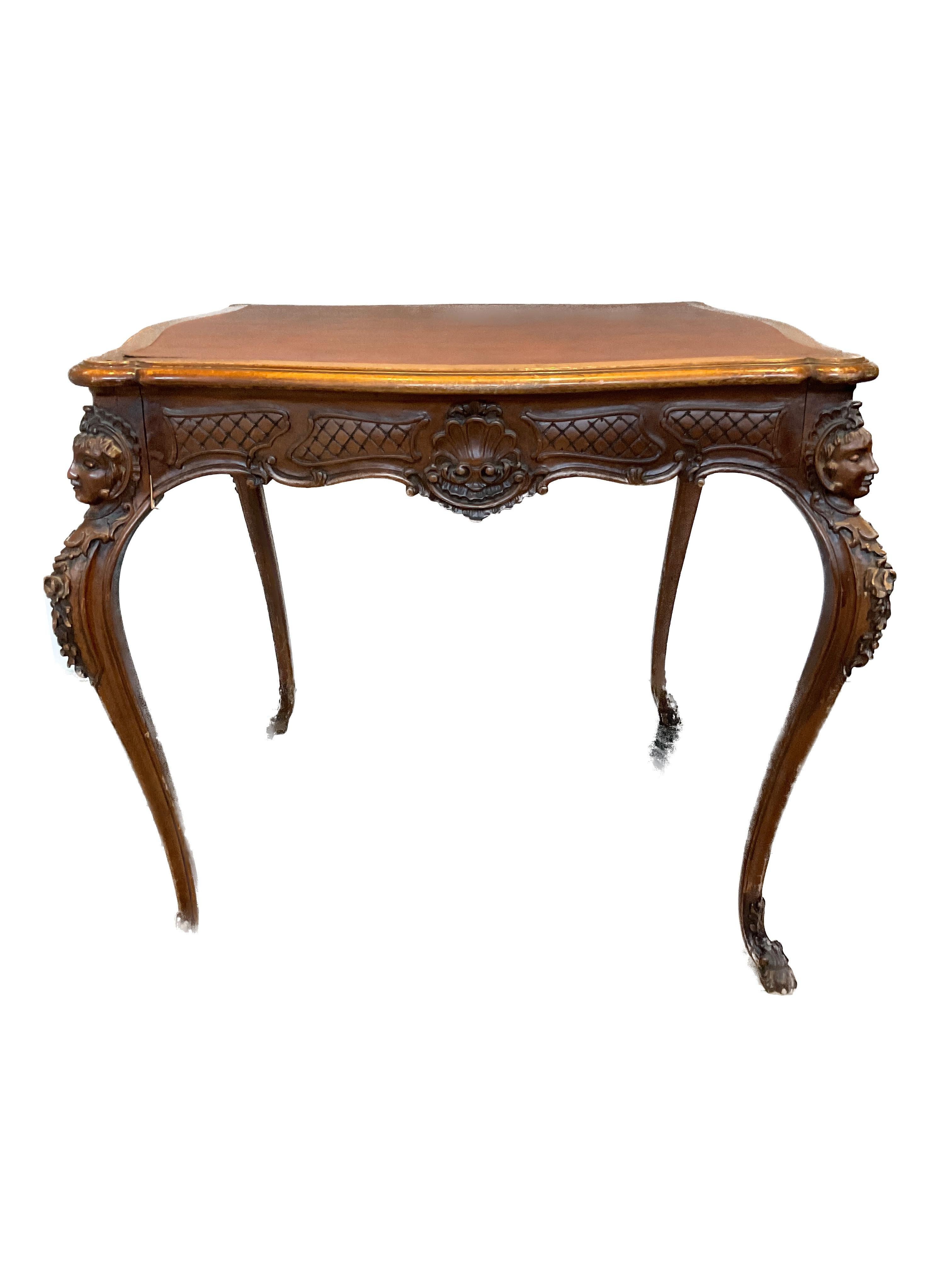 1950s Italian Carved Wood Rococo Game Table For Sale 1