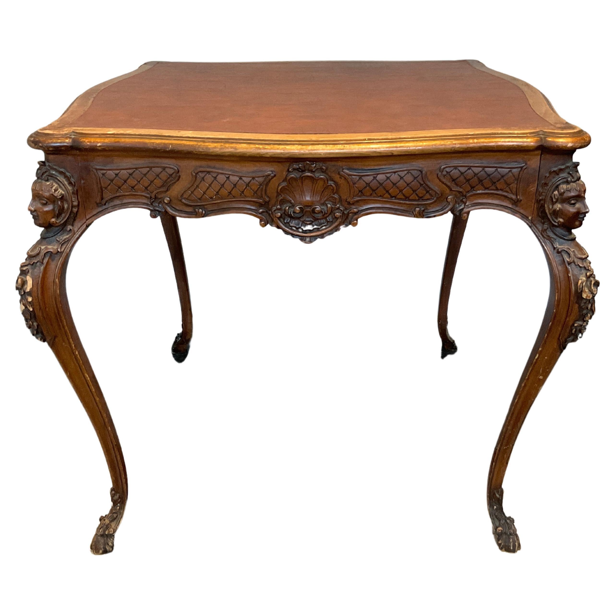 1950s Italian Carved Wood Rococo Game Table For Sale