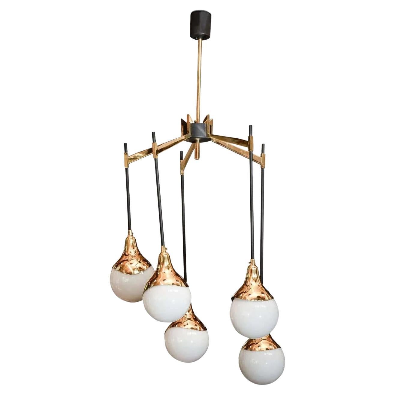 1950's Italian Ceiling Lamp with Glass Globes in The Style of Stilnovo For Sale