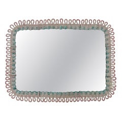 1950s Italian Ceramic Mirror with Hand-Modeled Decorative Frame