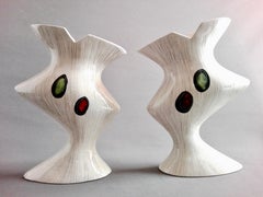1950s Italian Ceramic Vintage Asymmetrical Decorated Vases, a Pair