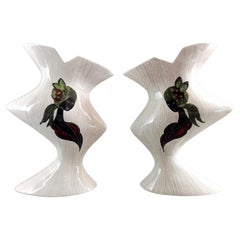 1950s Italian Ceramic Vintage Asymmetrical Decorated Vases, a Pair