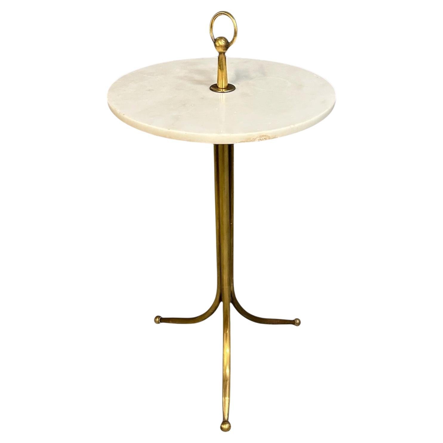 Mesa de bebidas italiana Cesare Lacca de latón y mármol de los años 50 Siglo Medio en venta