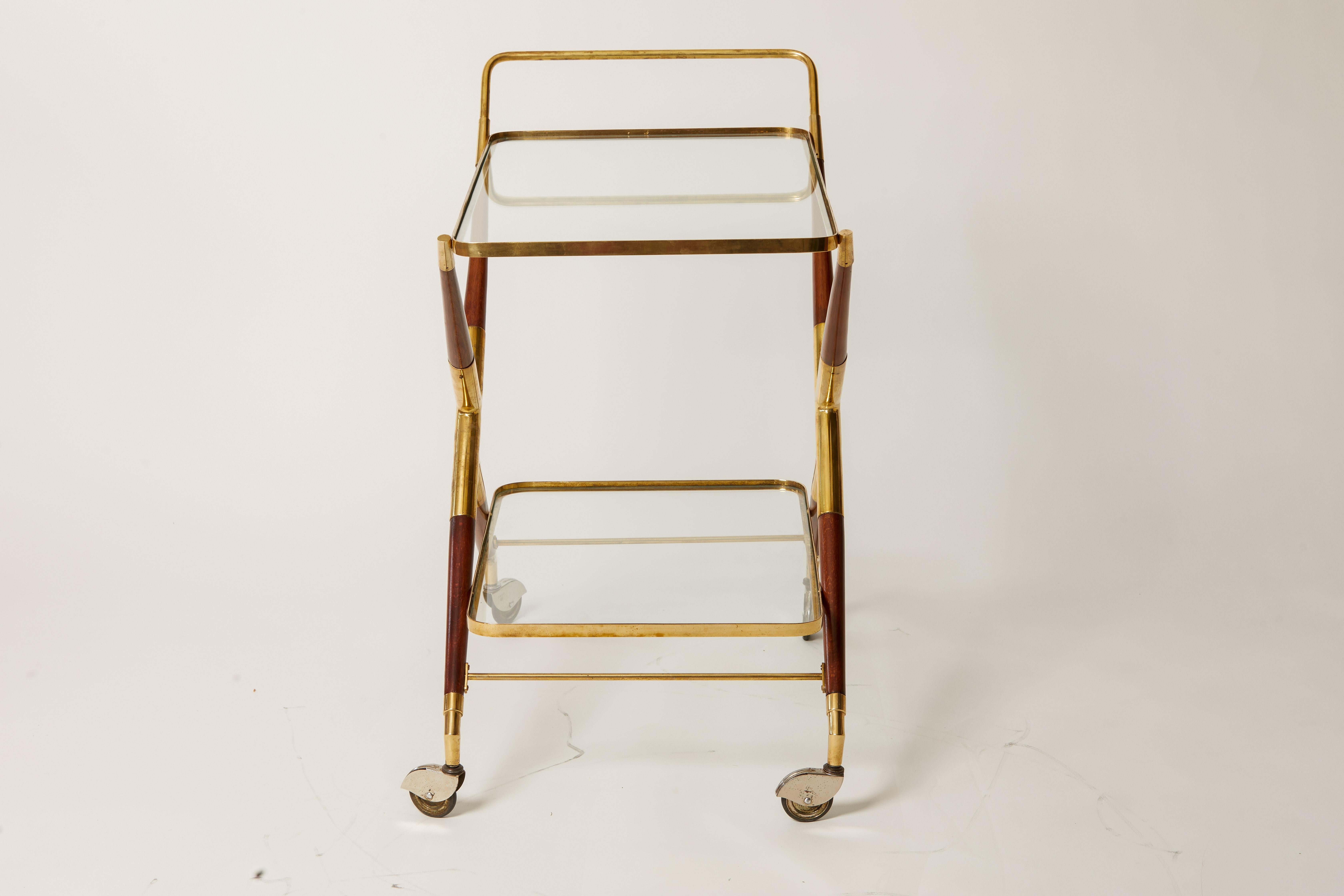 1950s Italian Cesare Lacca Brass, Wood & Glass Drinks Cart In Good Condition In Aspen, CO
