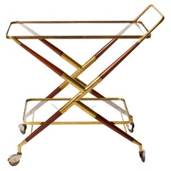 Vintage 1950s Italian Cesare Lacca Brass, Wood & Glass Drinks Cart