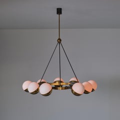 1950s Italian Chandelier by Stilnovo in Brass, Black Enamel, and Opaline Glass
