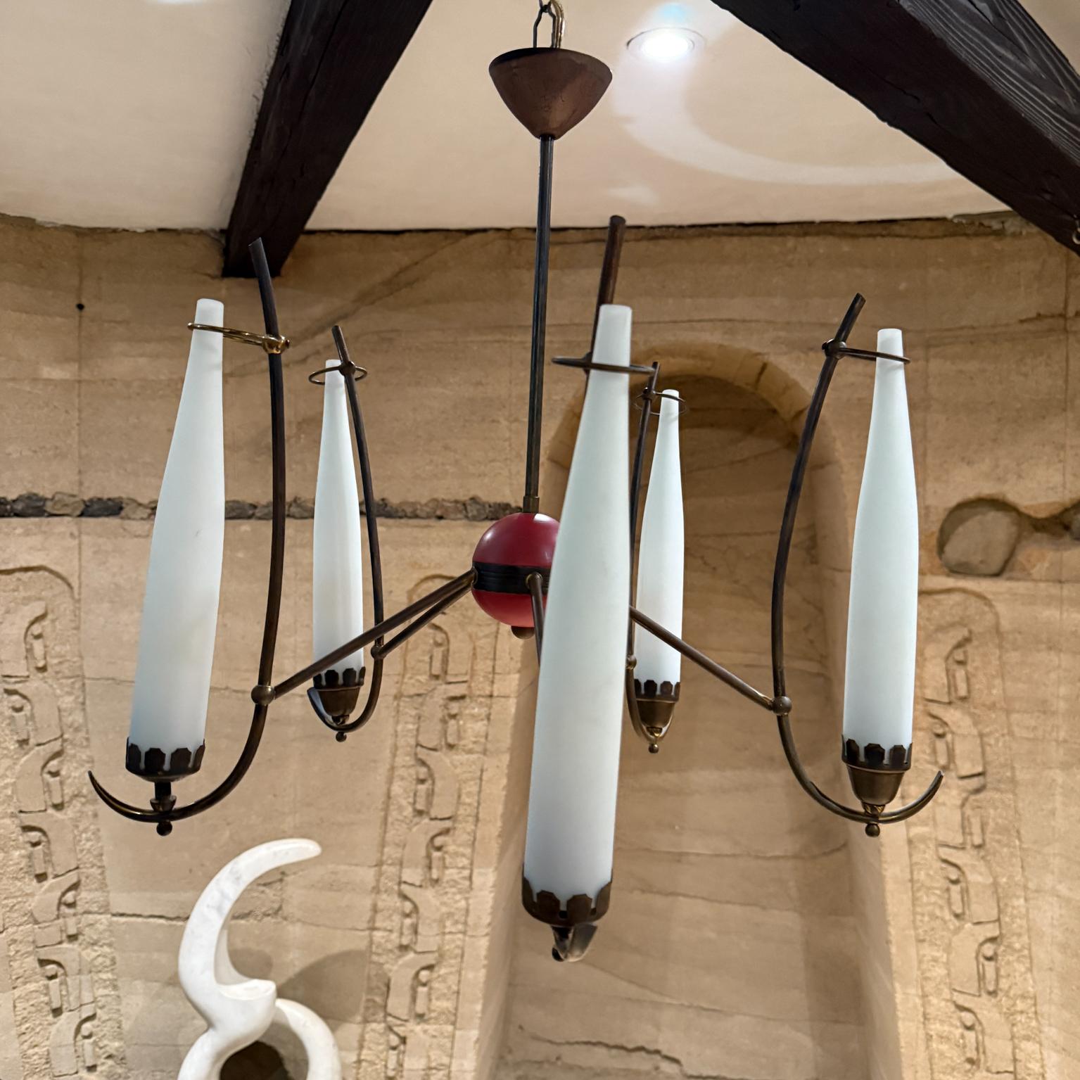 Mid-Century Modern 1950s Five Arm Italian Brass Chandelier Italy For Sale