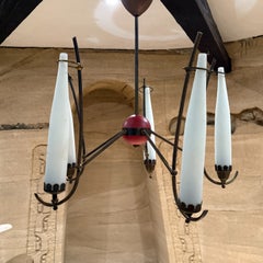 1950s Five Arm Italian Brass Chandelier Italy