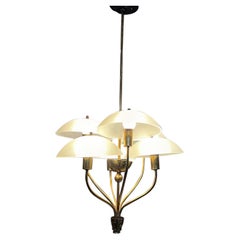Lampadario italiano anni '50 in ottone patinato vetro artistico Firenze Italia