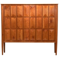 1950s Italian Cherrywood High Cabinet, Brass Details