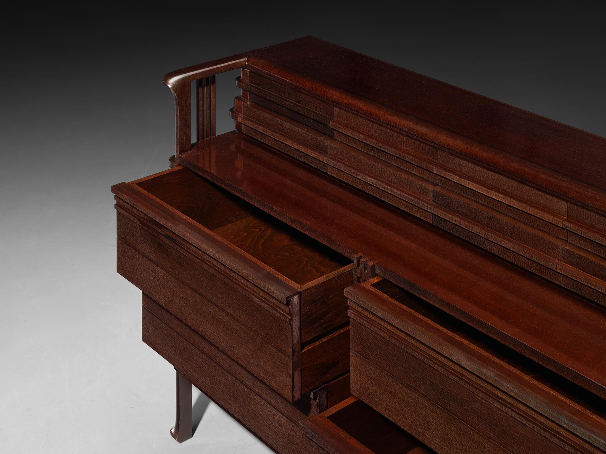 1950s Italian Chest of Drawers in Dark Red Stained Wood For Sale 2