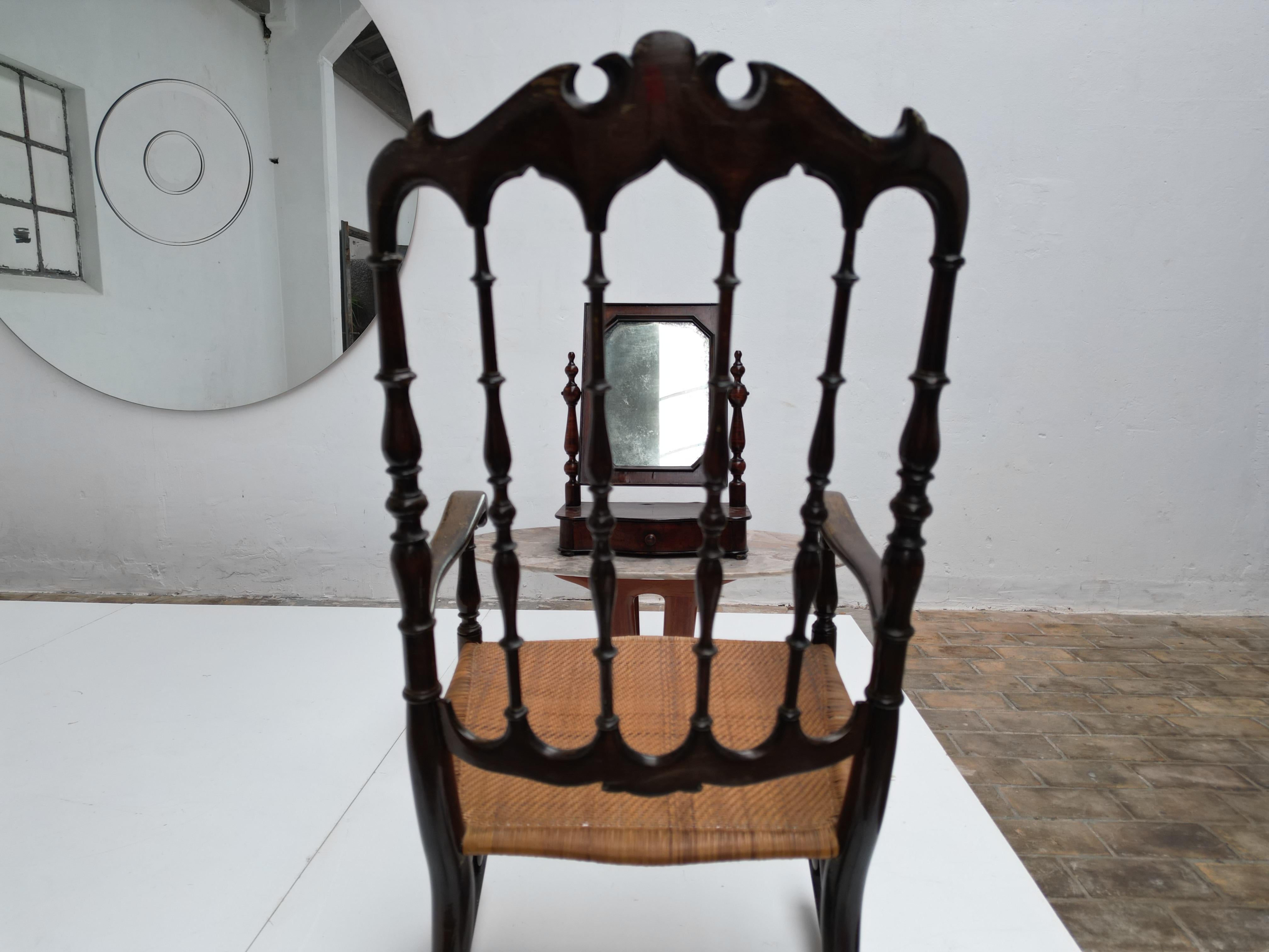 Rare 1950s all original condition Chiavari rocking chair by Fratelli Podestà 

All the wicker craftsman where located in the Liguria area and Gio Ponti 's Legera was based on the traditional chairs that where produced in Chiavari

The Fine