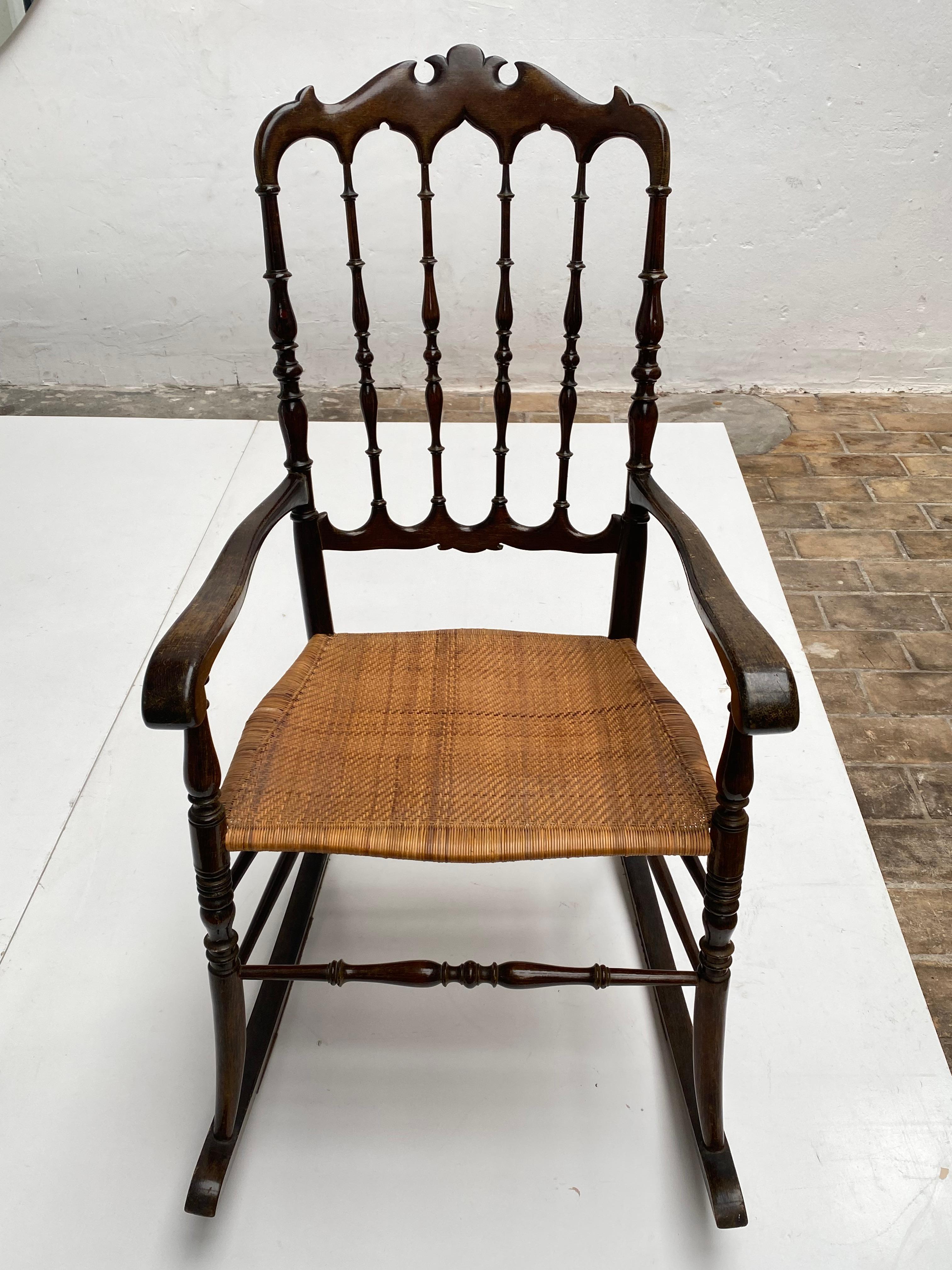 1950s Italian Chiavari Rocking Chair with Original Woven Seat For Sale 1
