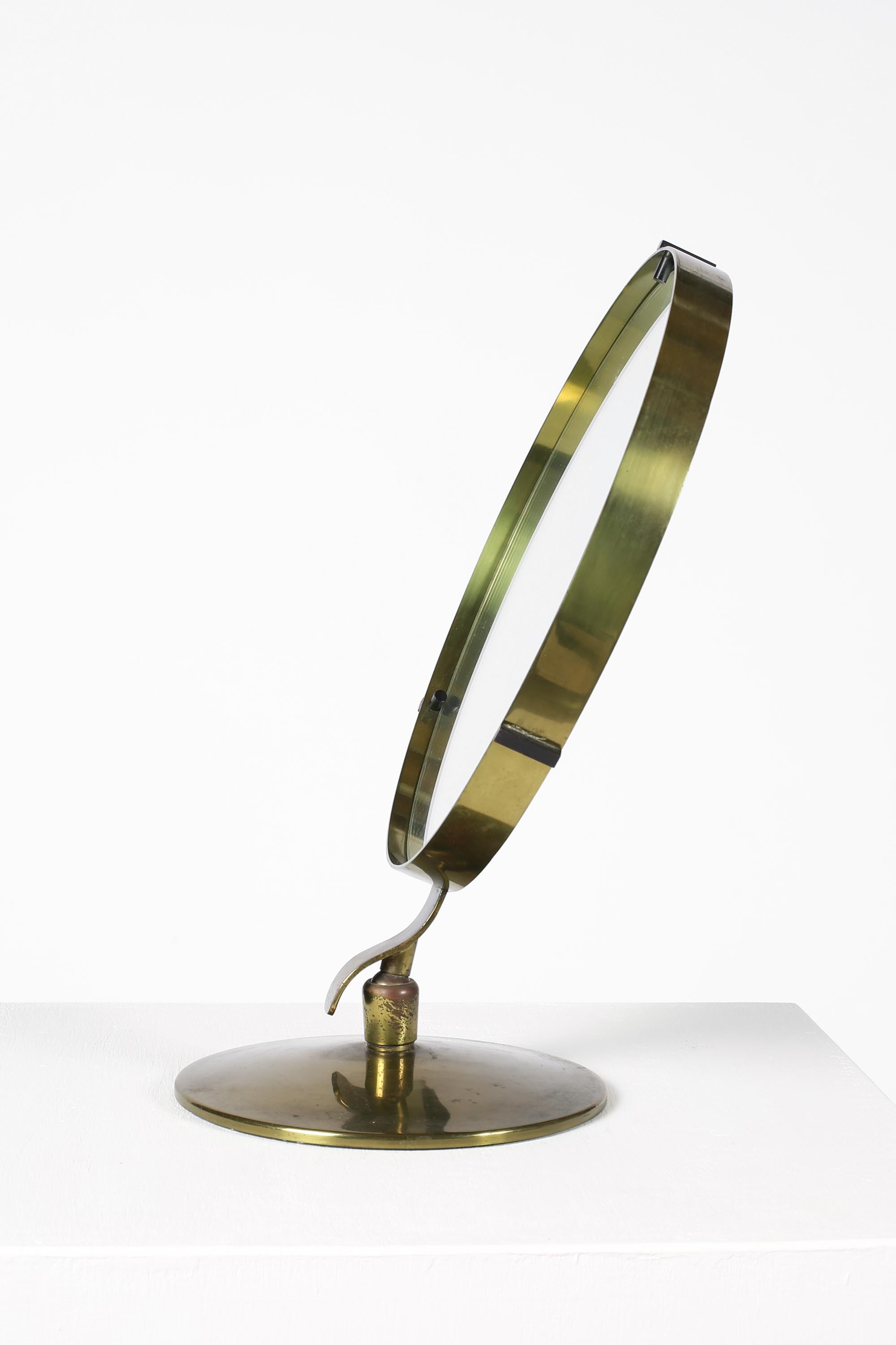 20th Century 1950s Italian Circular Brass Vanity Table Mirror For Sale