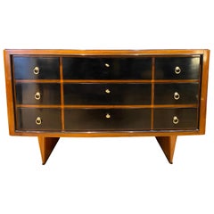 1950s Italian Commode in Black Lacquer and Walnut