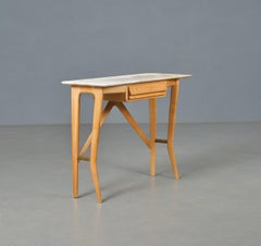 Console italiana degli anni '50 in legno di frassino biondo con piano in marmo