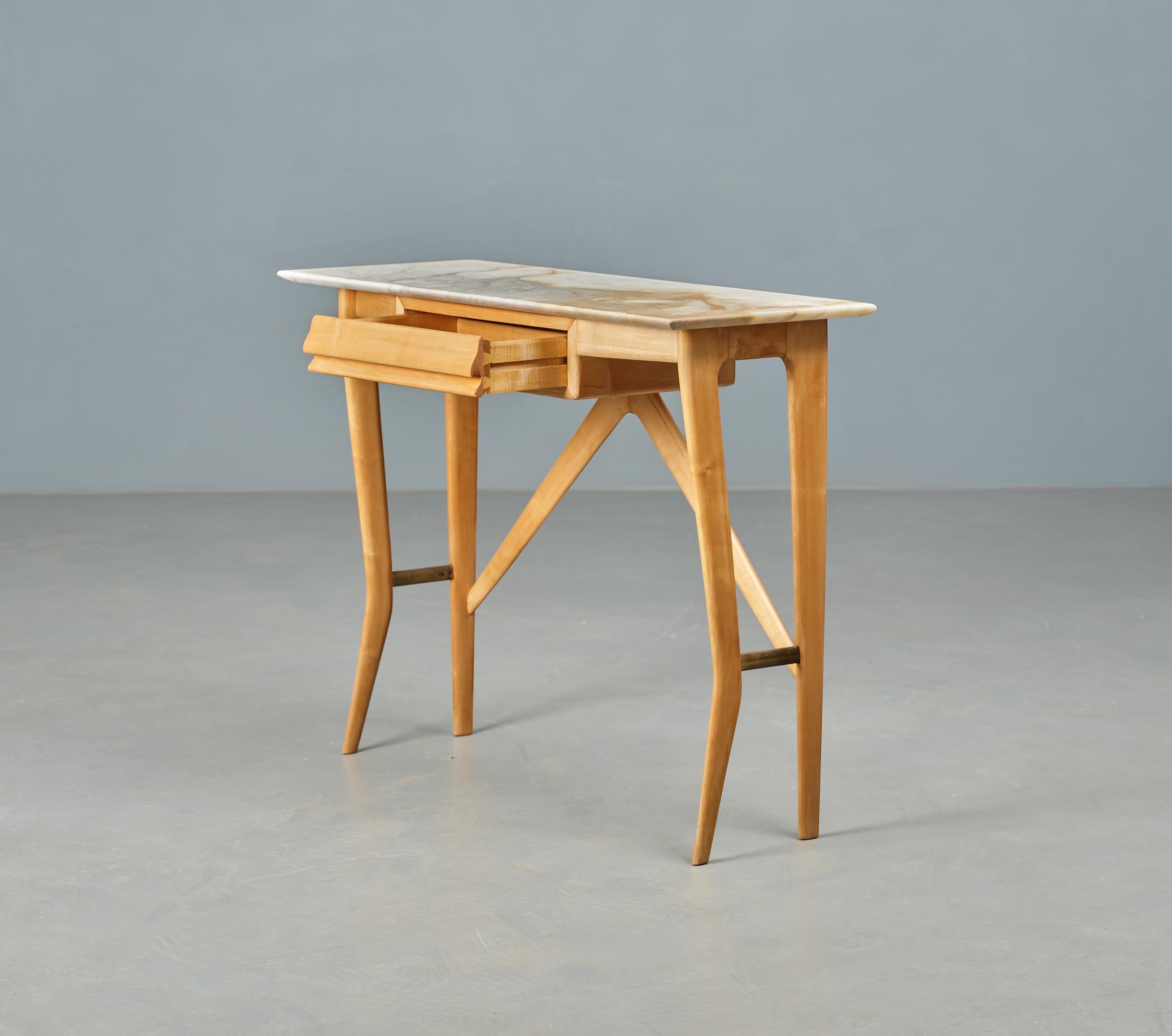 Mid-20th Century 1950s Italian Console in Blonde Ash Wood  with Marble Top