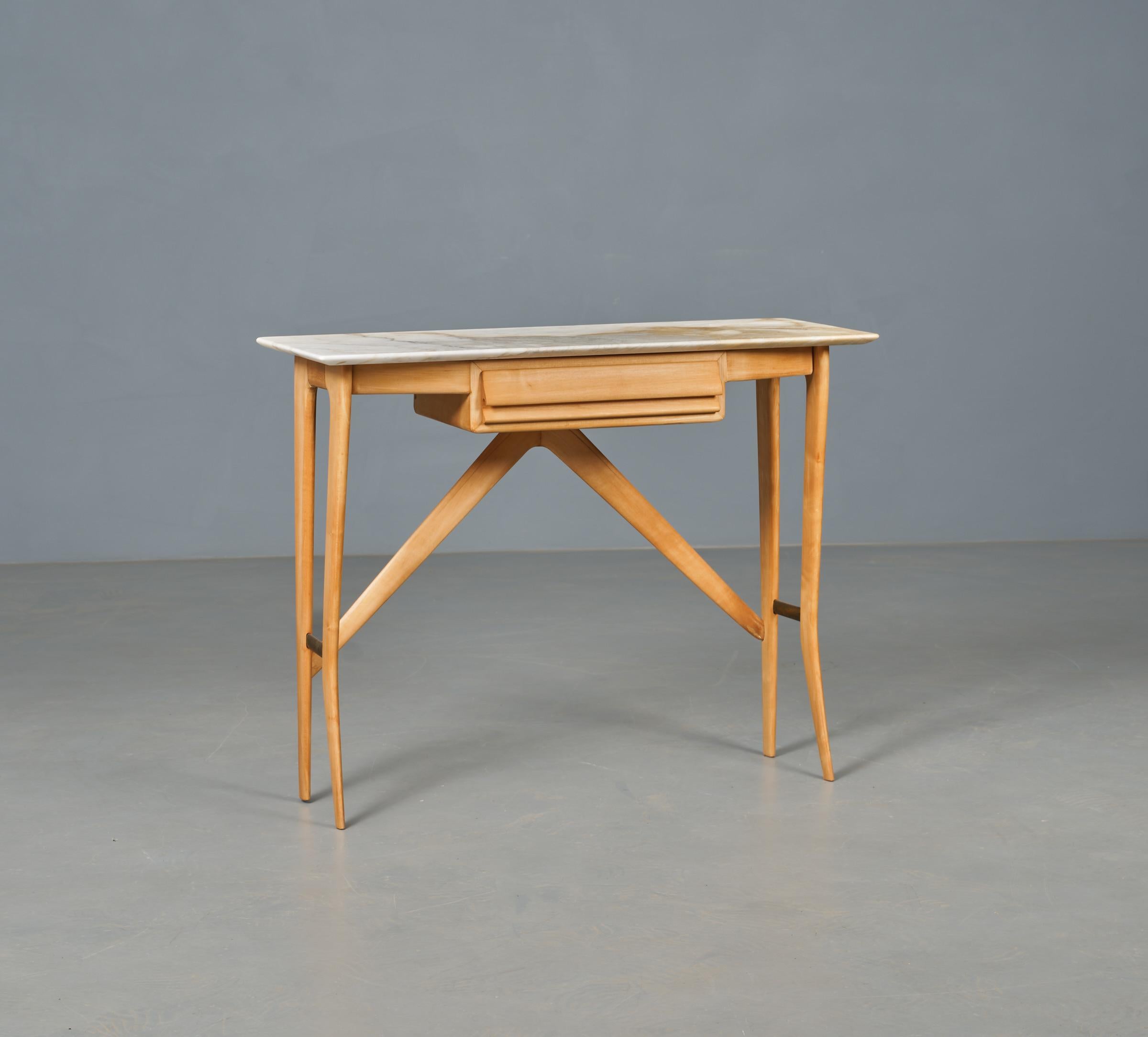 1950s Italian Console in Blonde Ash Wood  with Marble Top 1