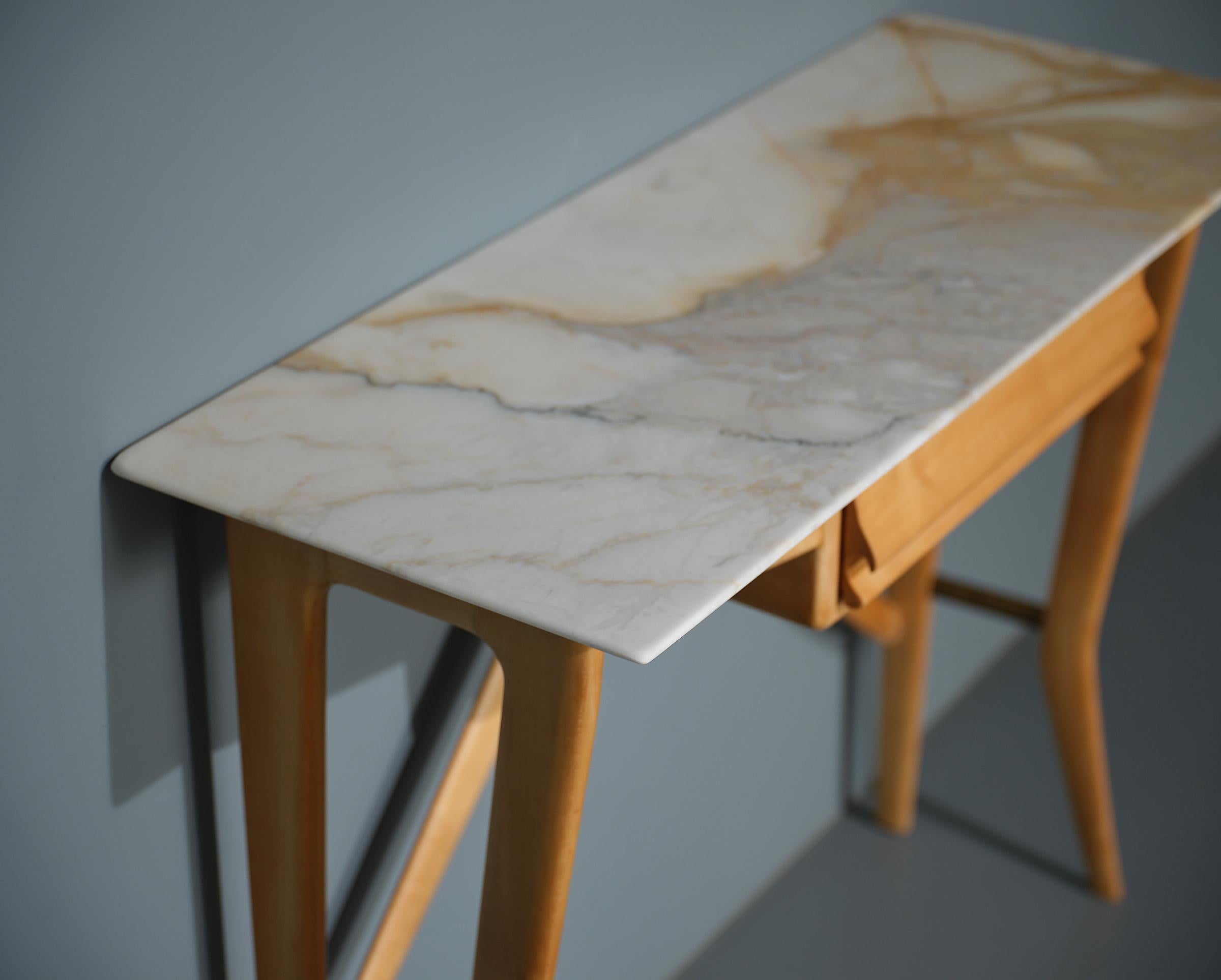 1950s Italian Console in Blonde Ash Wood  with Marble Top 3