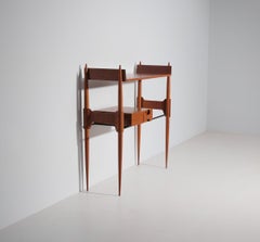 Tavolo da console italiano degli anni '50 in teak e ferro nero