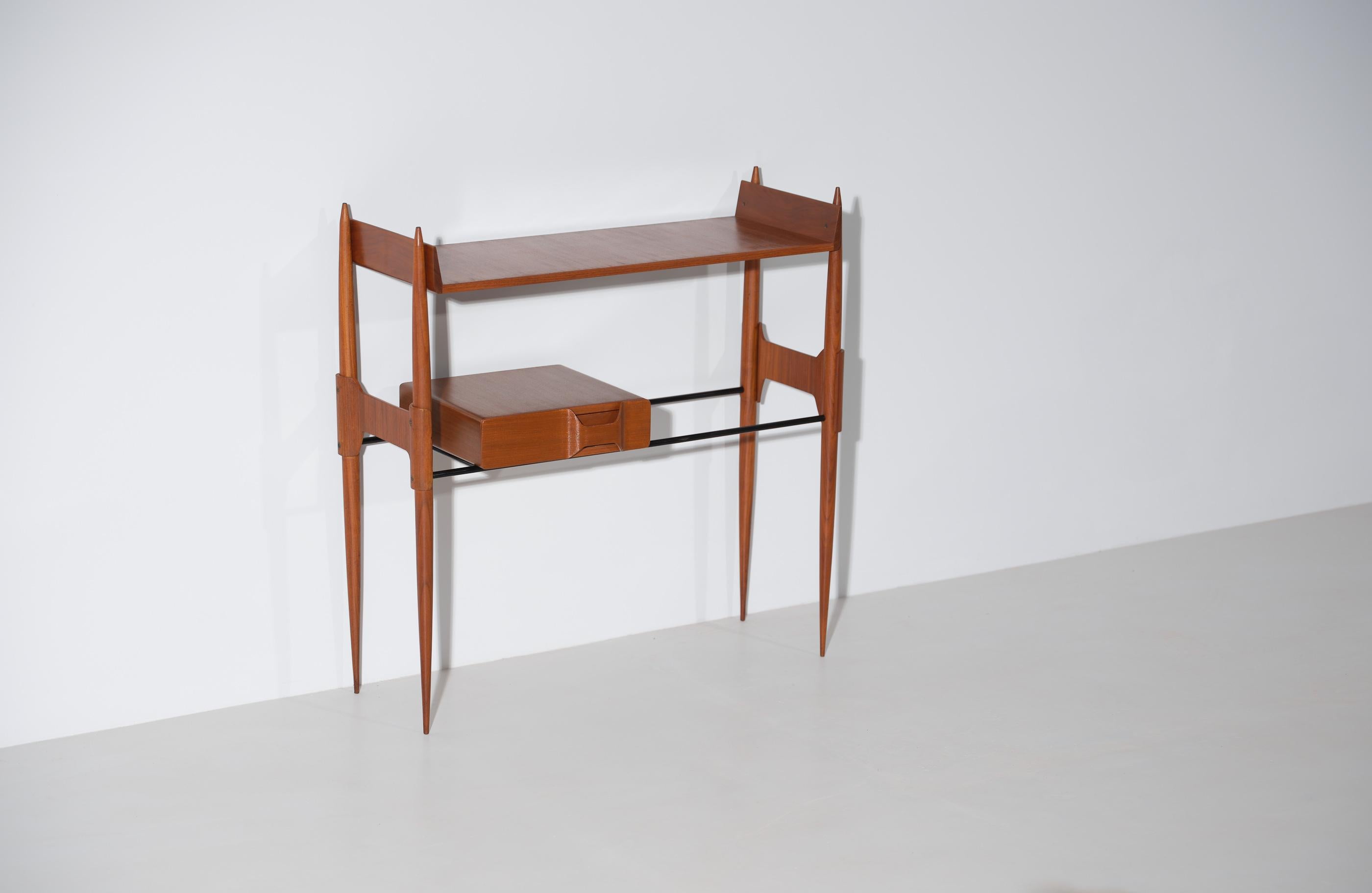 Mid-20th Century 1950s Italian Console Table in Teak and Black Iron
