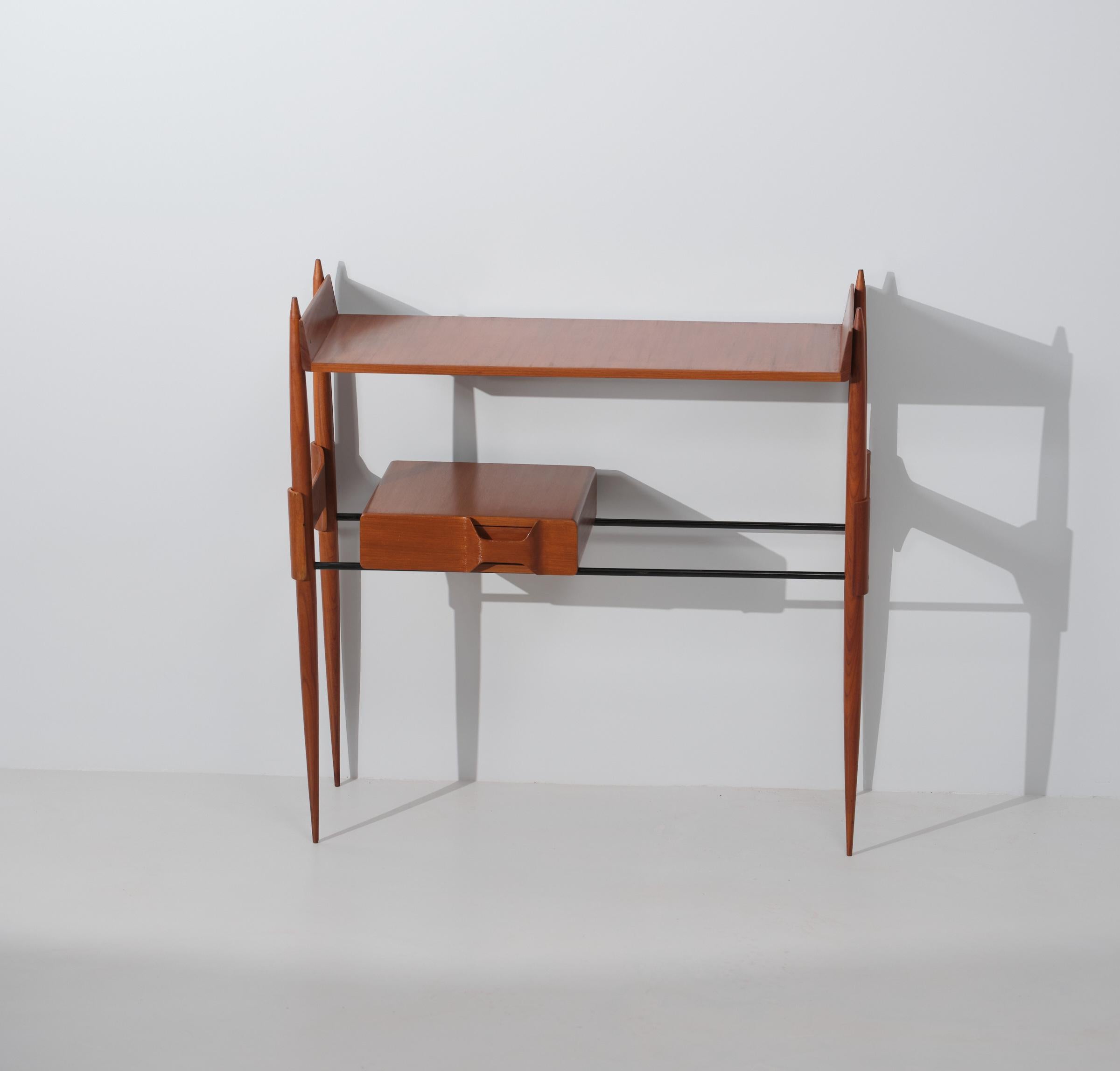 1950s Italian Console Table in Teak and Black Iron 3