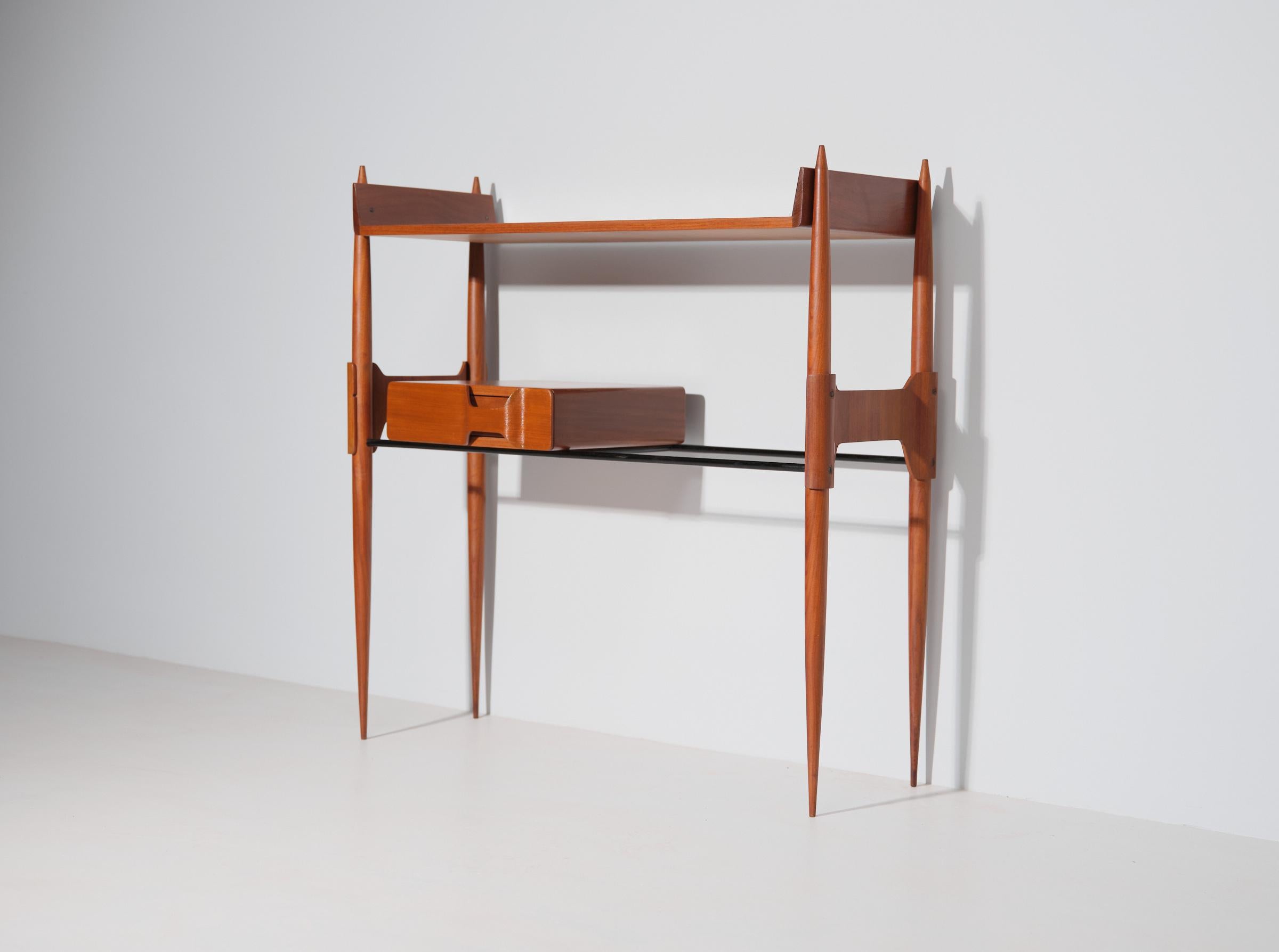 1950s Italian Console Table in Teak and Black Iron 4