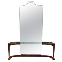 1950s Italian Console Table with Full Mirror Style of Gio Ponti Italy