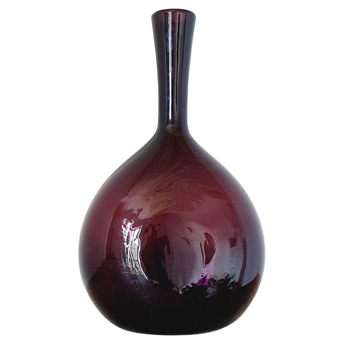 1950s Italian Cranberry Coloured Hand-Blown Empoli Glass Bottle