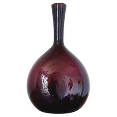Retro 1950s Italian Cranberry Coloured Hand-Blown Empoli Glass Bottle