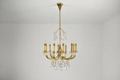 1950s Italian Brass & Crystal 10‑Light Chandelier by Lumi