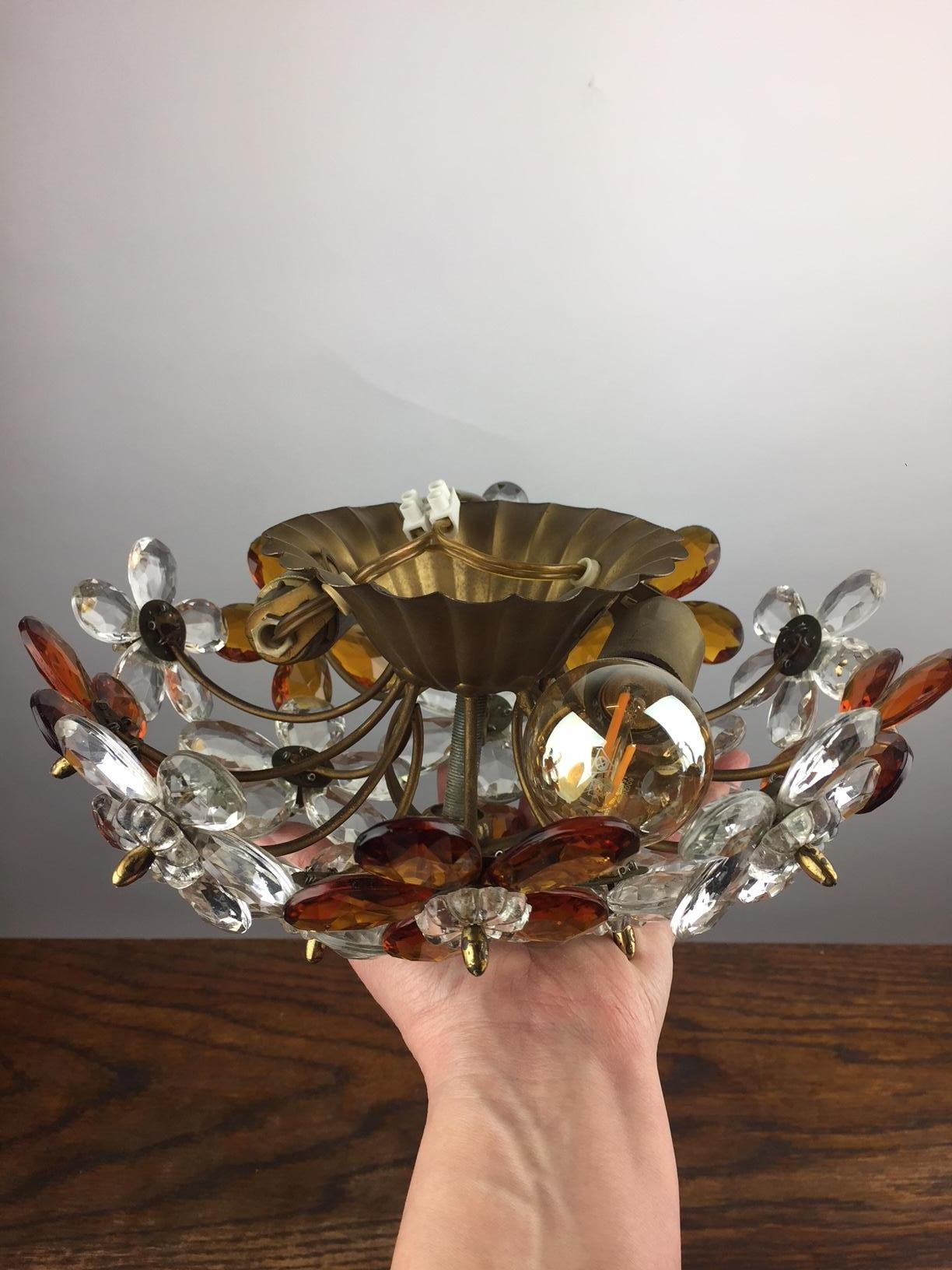  Floral Flush Mount With Crystal Flowers , Italy, Mid-20th Century  4