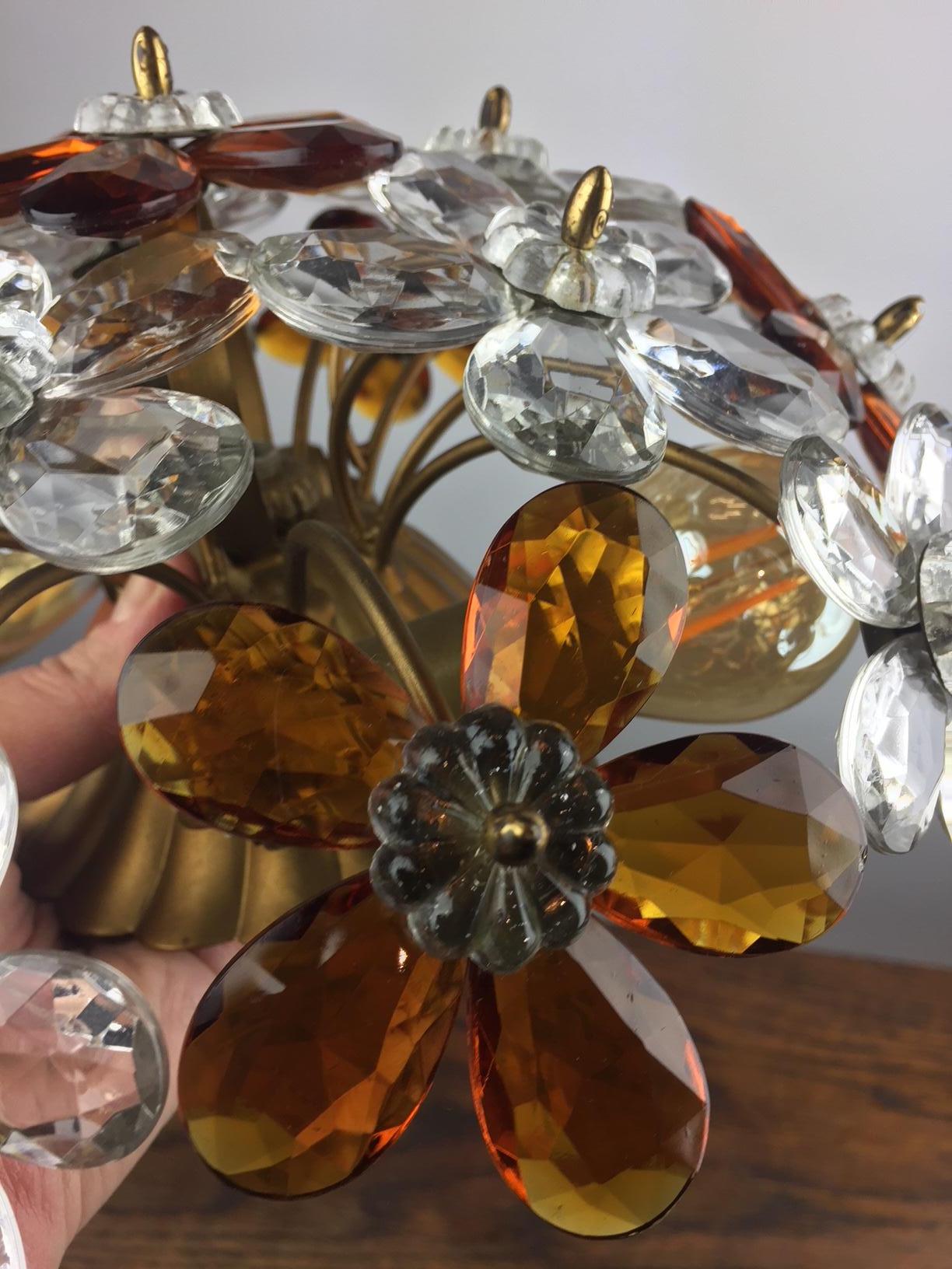  Floral Flush Mount With Crystal Flowers , Italy, Mid-20th Century  In Good Condition In Antwerp, BE