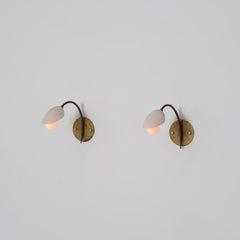 1950s Italian Curved Brass and Opaline Glass Sconces