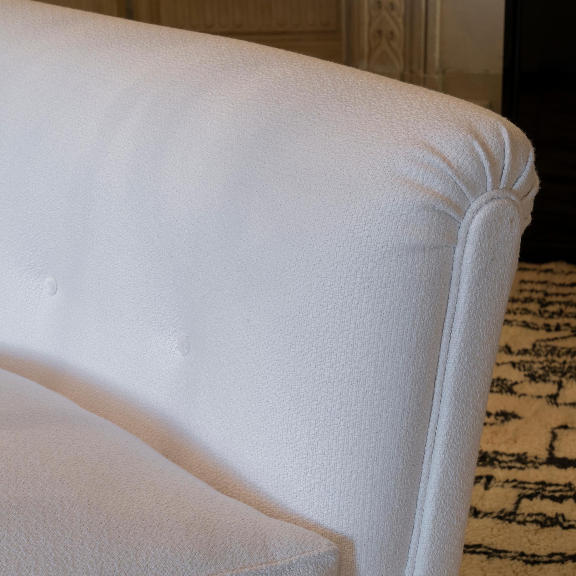 Mid-20th Century 1950's Italian Curved Sofa White Woven Jacquard Fabric For Sale