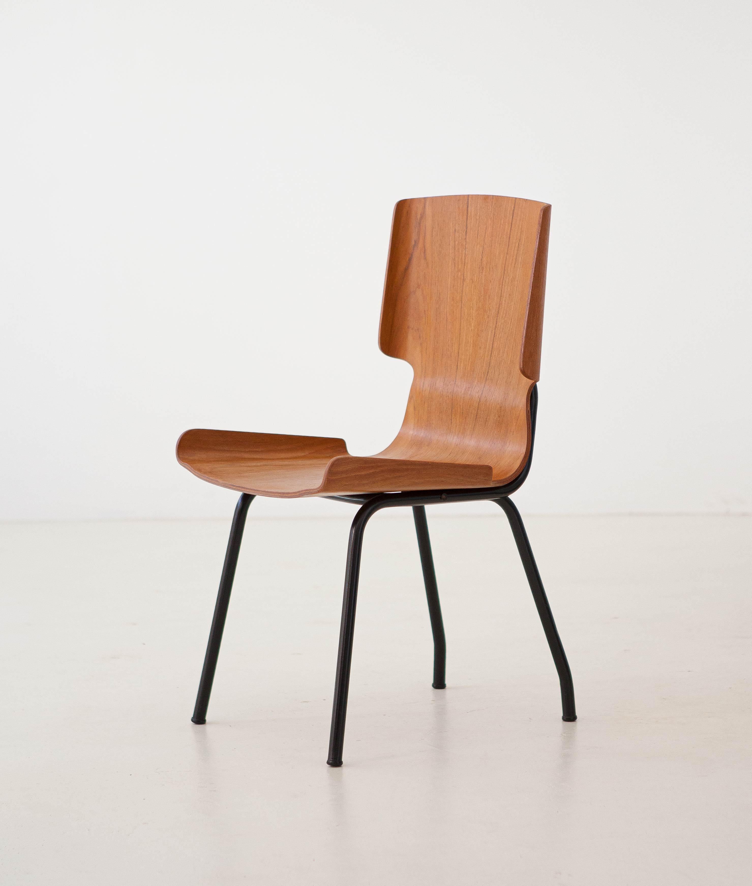 1950s Italian Curved Teak Chairs by SCC Societa’ Compensati Curvi, Set of Six For Sale 5