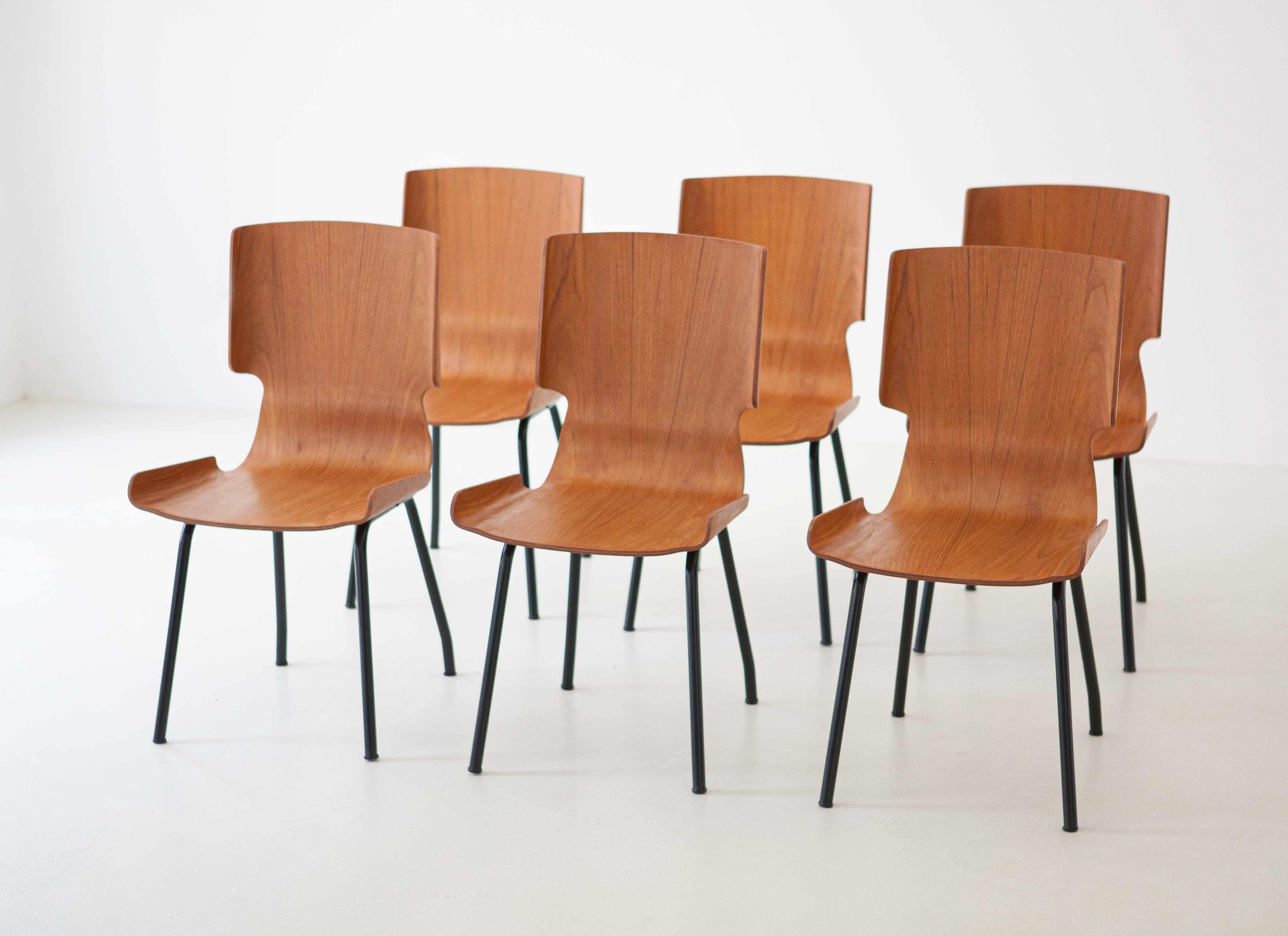 1950s Italian Curved Teak Chairs by SCC Societa’ Compensati Curvi, Set of Six For Sale 9