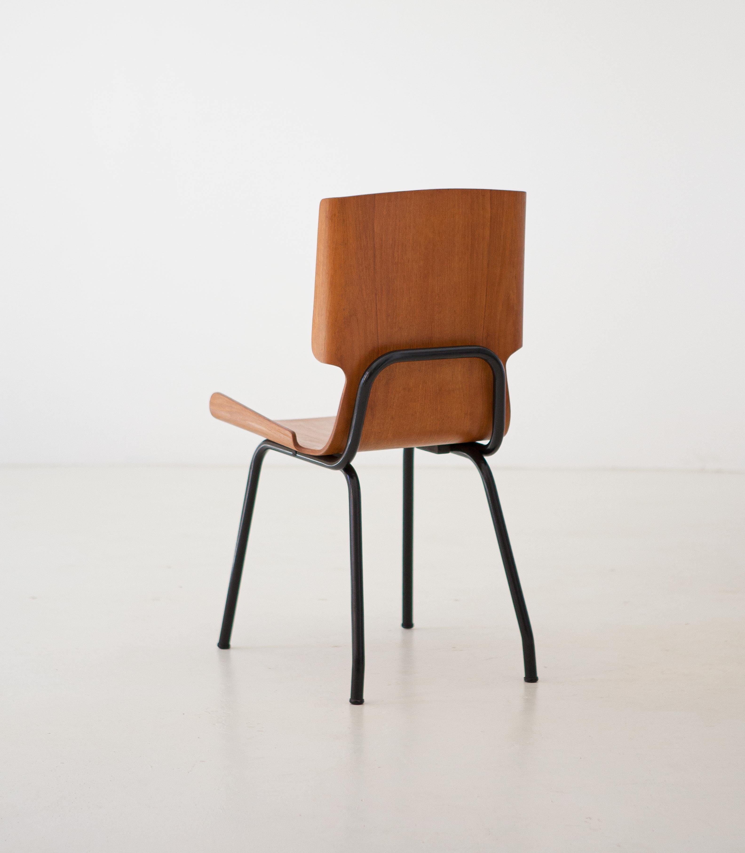 1950s Italian Curved Teak Chairs by SCC Societa’ Compensati Curvi, Set of Six For Sale 1