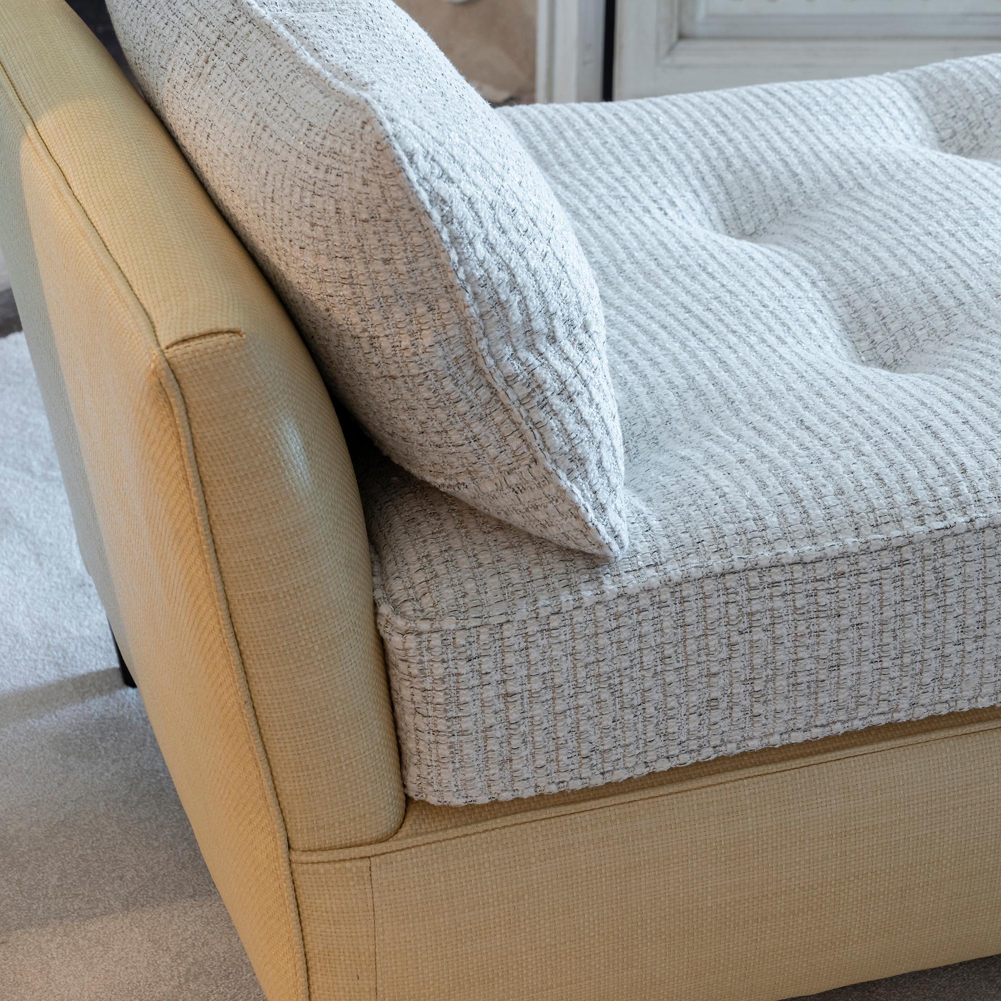 1950s Italian Daybed in Raffia and Chanel Woven Fabric, Wood Details 6