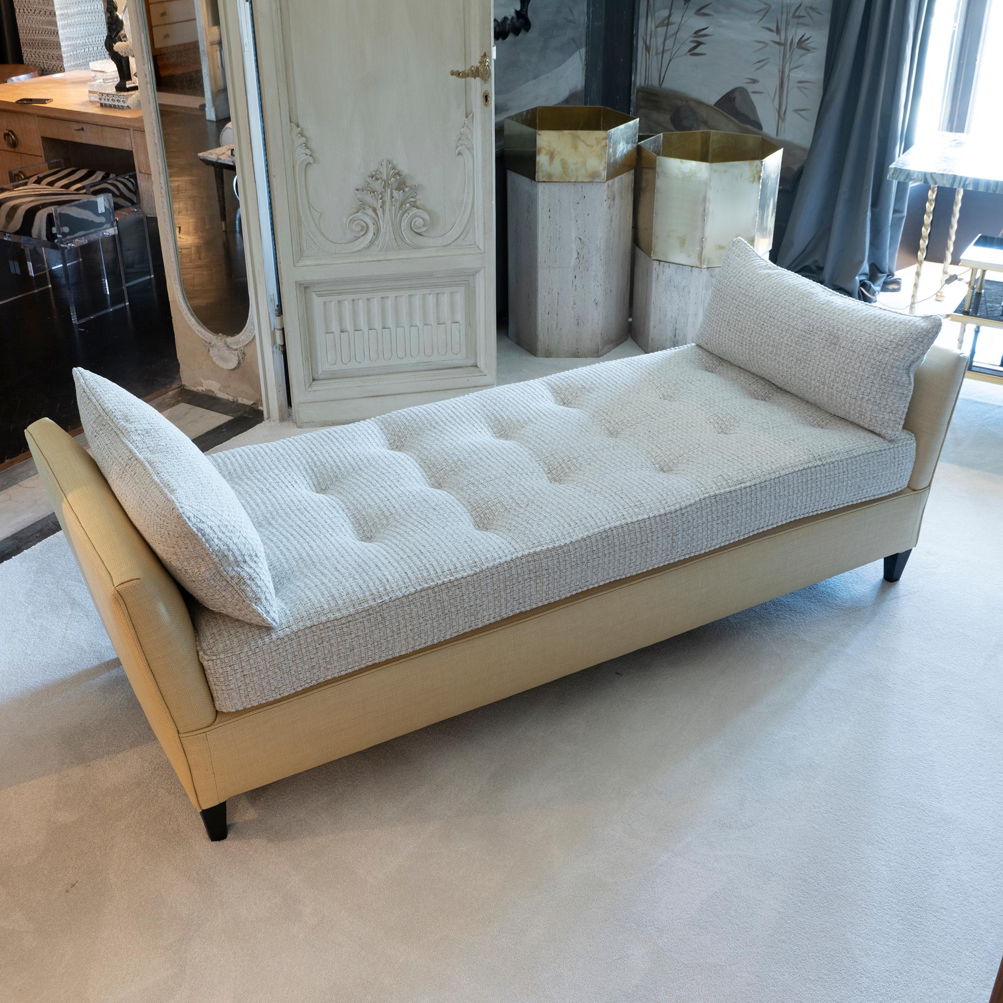 1950s Italian Daybed in Raffia and Chanel Woven Fabric, Wood Details In Good Condition In Firenze, IT