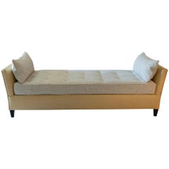 1950s Italian Daybed in Raffia and Chanel Woven Fabric, Wood Details