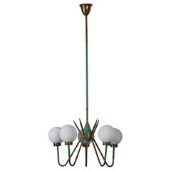 1950s Italian Design 5-Light Chandelier - Modern Elegance with Opaline Glass