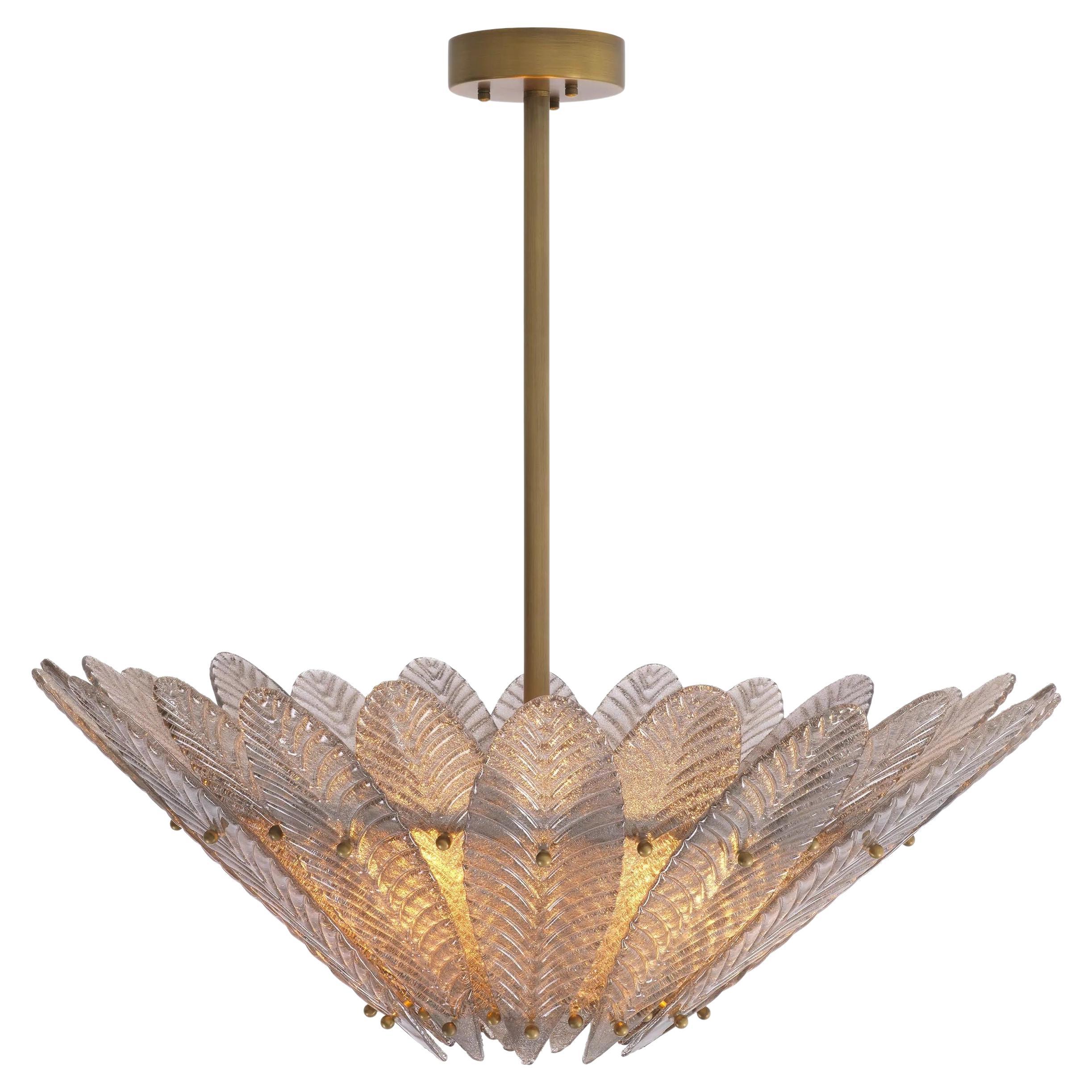 Unknown 1950s Italian Design and Art Deco Style Brass and Glass Flower Chandelier For Sale