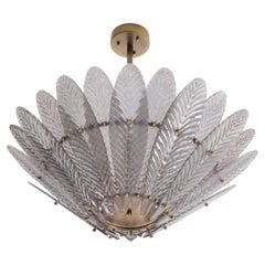 1950s Italian Design and Art Deco Style Brass and Glass Flower Chandelier