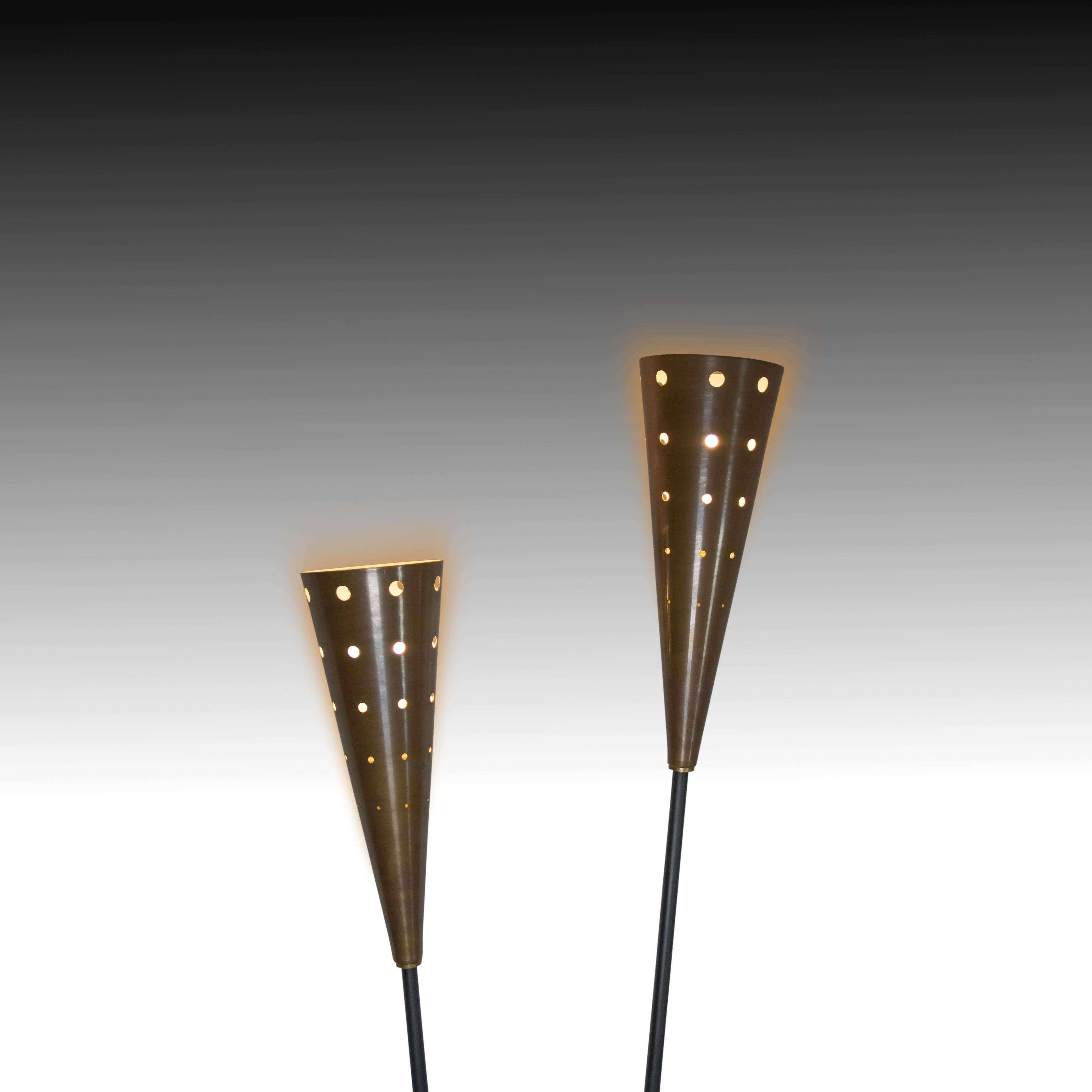 1950s Italian Design Floor Lamp Brass Structure and Shades Attributed to Stilux In Good Condition In London, GB
