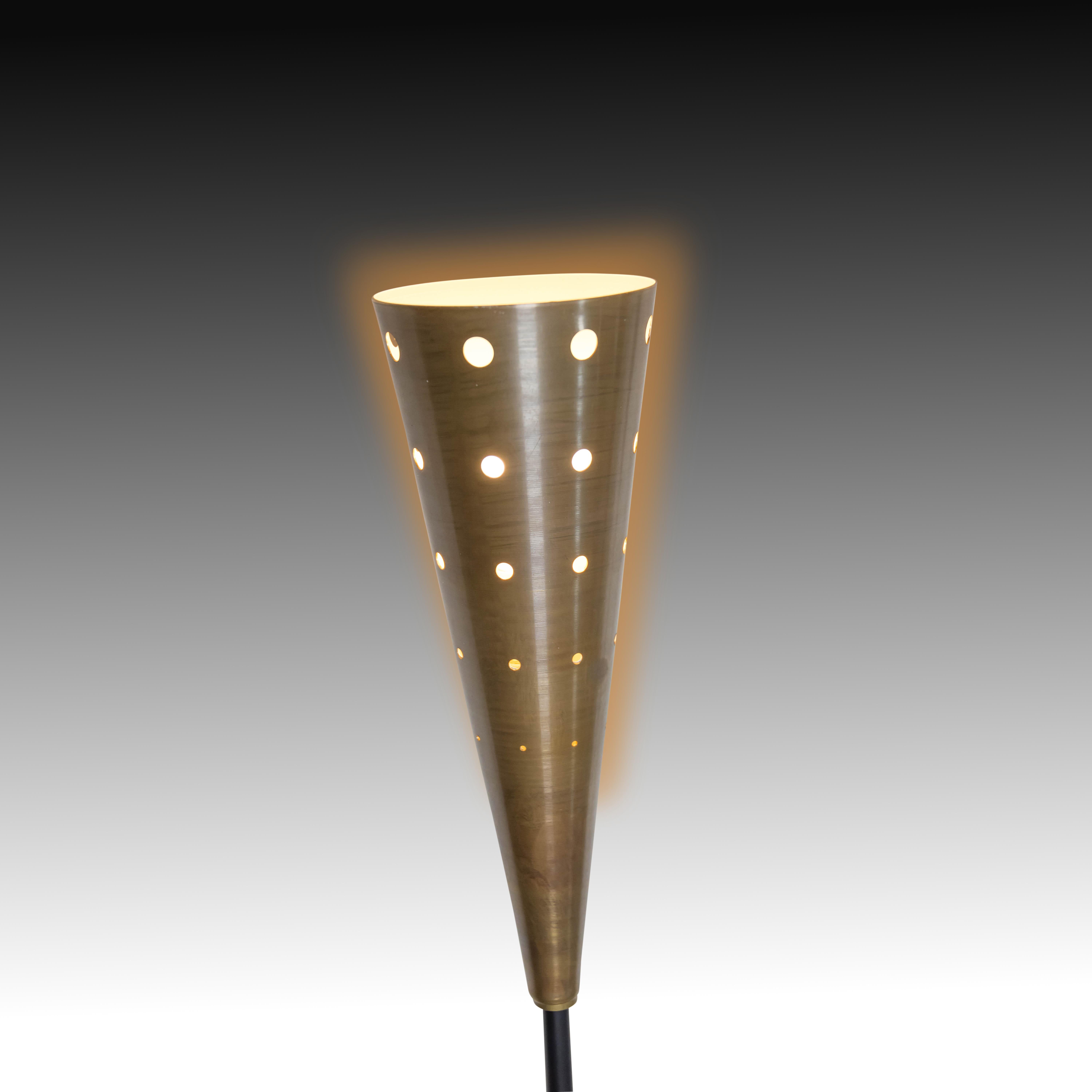 Mid-20th Century 1950s Italian Design Floor Lamp Brass Structure and Shades Attributed to Stilux